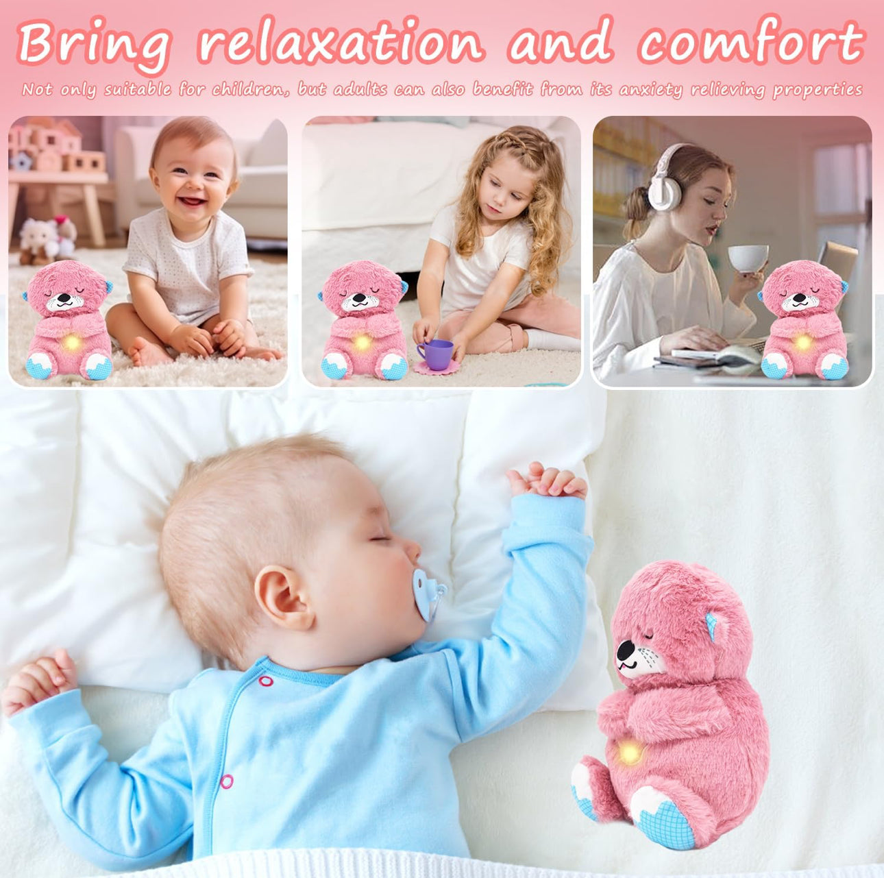 Pink Soothing Breathing Otter Plush for Anxiety Relief - Happy Little Humans Goodies