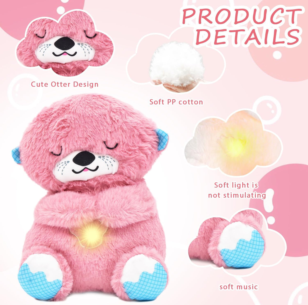 Pink Soothing Breathing Otter Plush for Anxiety Relief